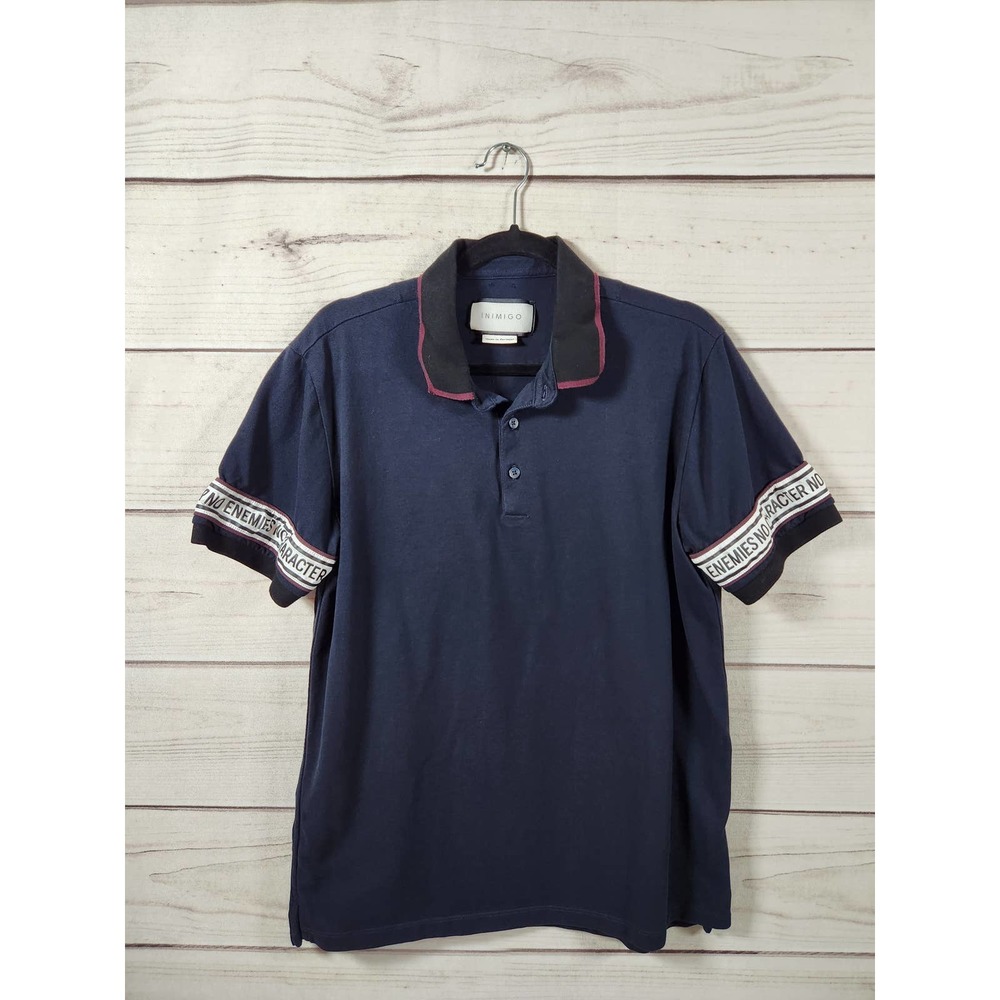 Inimigo Men's Blue Cotton Short Sleeve‎ Button Front Collar Polo Shirts Size XXL